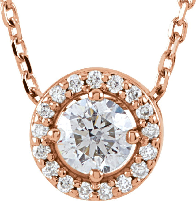 14K Gold Round Lab-Grown Diamond Halo-Style Necklace or Pendant – up to 1/4 CTW - Rose Gold