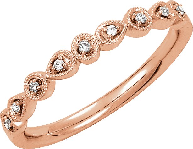 14K Gold Round Natural Diamond Vintage-Inspired Stackable Ring - Rose Gold