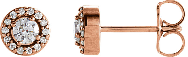 14K Gold Natural Diamond Round 4-Prong Halo-Style Earrings – 3-4mm Stones - Rose Gold