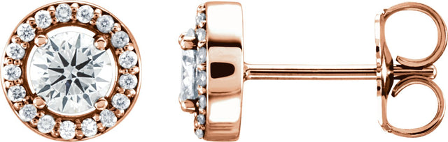 14K Gold Lab-Grown Diamond Round 4-Prong Halo-Style Earrings – 4mm Stones - Rose Gold