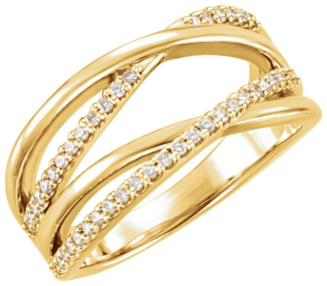 14K Gold Round Natural Diamond Criss-Cross Ring – 1.1mm Stones - Yellow Gold