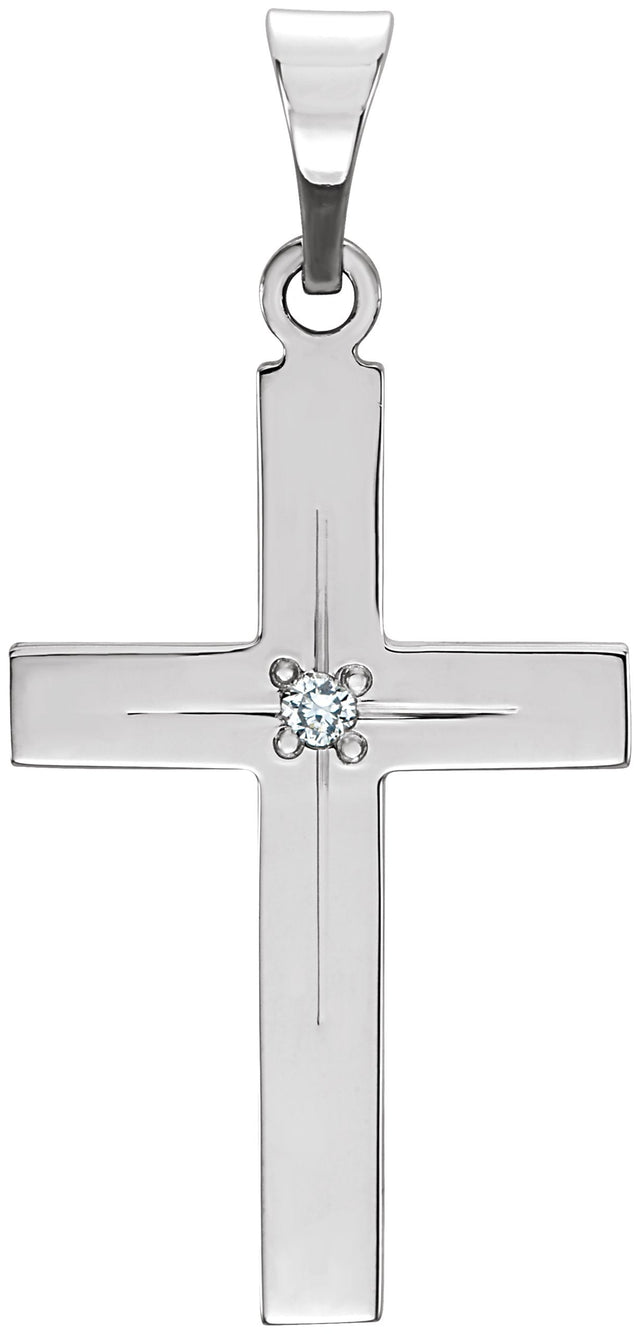 14K Gold Round Natural Diamond Cross Necklace or Pendant - White Gold