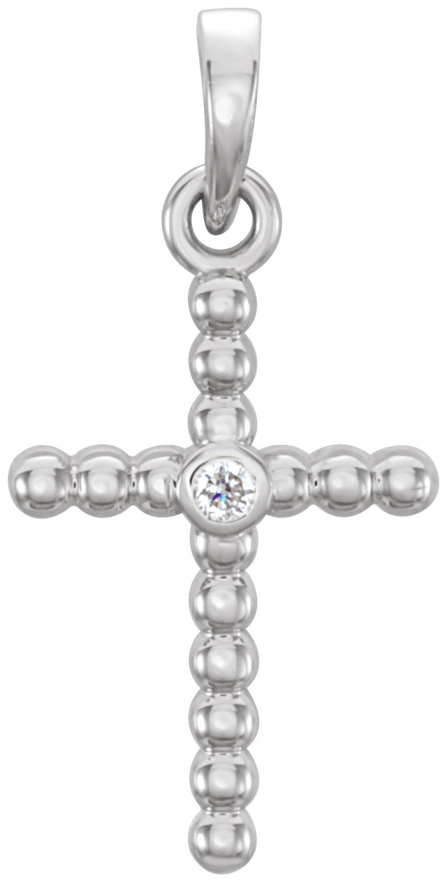 14K Gold Beaded Cross Pendant - White Gold