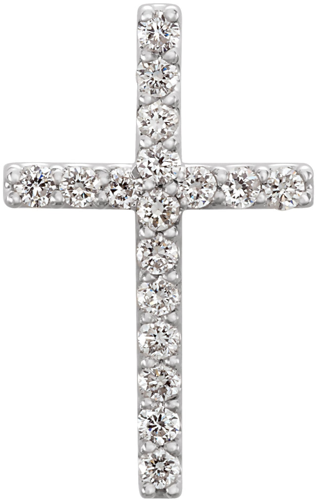 14K Gold Round Natural Diamond Petite Cross Necklace or Pendant – up to 1/5 CTW - White Gold