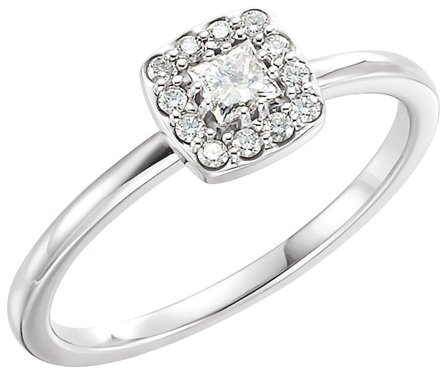 14K Gold Square Natural Diamond Halo-Style Ring – 3x3mm - White Gold