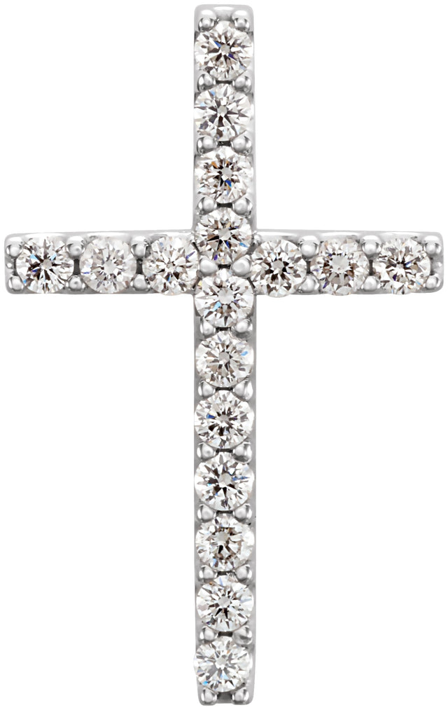 Platinum Round Natural Diamond Petite Cross Necklace or Pendant – up to 1/5 CTW