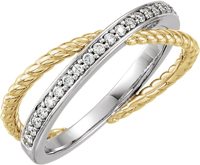 14K Gold Round Natural Diamond Criss-Cross Rope Ring