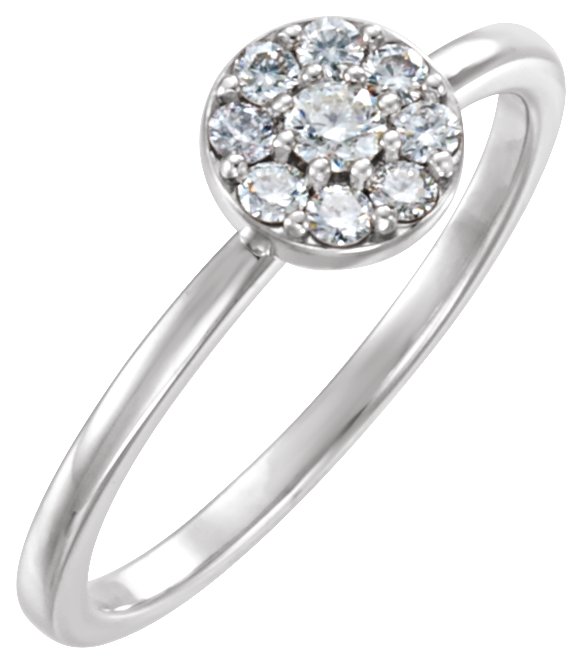 14K Gold Round Natural Diamond Cluster Ring - White Gold