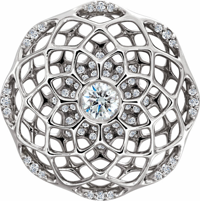 Platinum Round Natural Diamond Cage Pendant