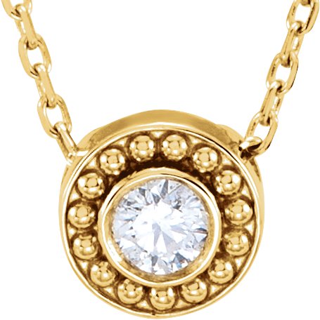 14K Gold Round Natural Diamond Beaded Bezel-Set Necklace - Yellow Gold