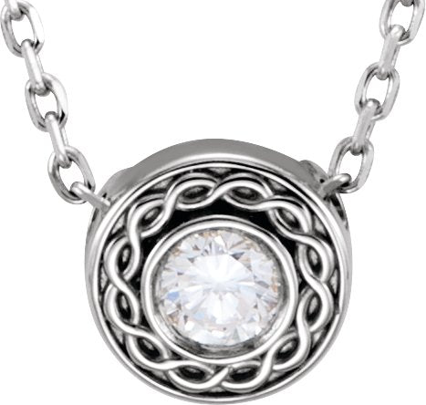 Platinum Round Natural Diamond Bezel-Set Necklace or Pendant