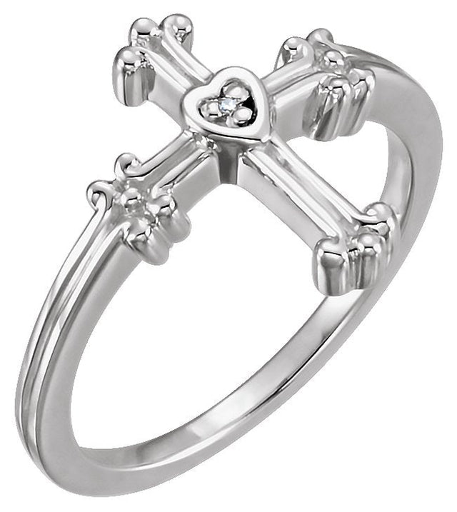 14K Gold Round Natural Diamond Cross Ring – 1mm Stones - White Gold