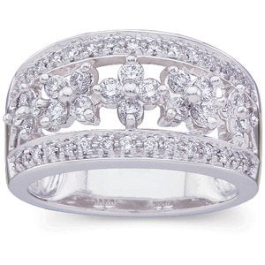 14K Gold Natural Diamond Accented Floral Ring
