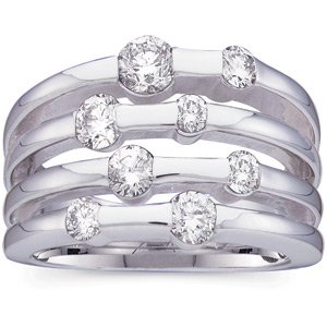14K Gold Round Natural Diamond Accented Right Hand Ring – 3.4-4.3mm Stones - White Gold