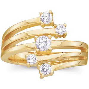 14K Gold Round Natural Diamond Accented Right Hand Ring II - Yellow Gold