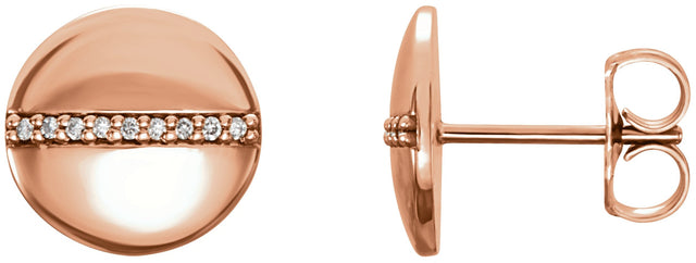 14K Gold Round Natural Diamond Accented Circle Earrings – 0.8mm Stones - Rose Gold