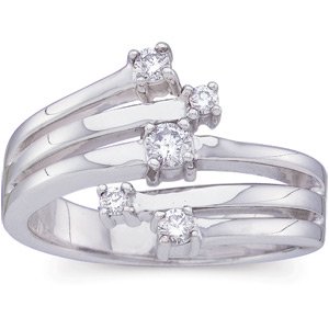 14K Gold Round Natural Diamond Accented Right Hand Ring II - White Gold
