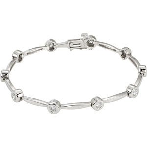 14K Gold Round Natural Diamond Accented Line Bracelet III - White Gold