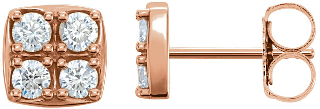 14K Gold Round Natural Diamond Cluster Earrings – 2.5mm Stones - Rose Gold