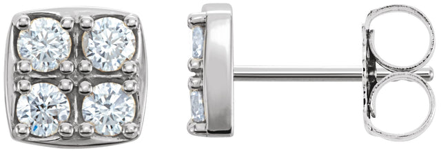 Platinum Round Natural Diamond Cluster Earrings