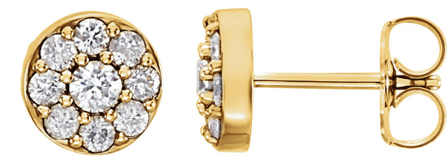 14K Gold Round Lab-Grown Diamond Cluster Earrings - Yellow Gold