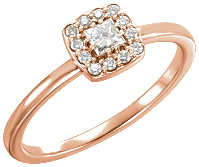 14K Gold Square Natural Diamond Halo-Style Ring – 3x3mm - Rose Gold