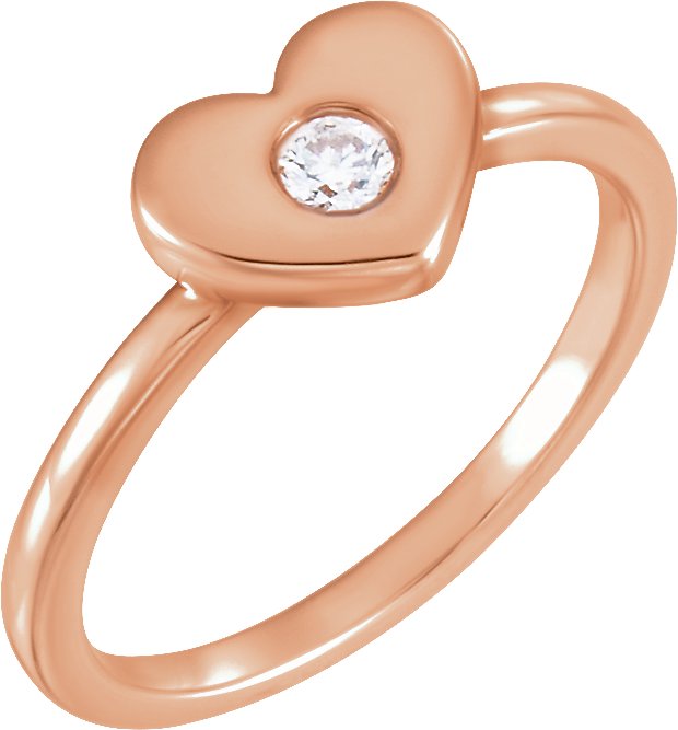 14K Gold Round Natural Diamond Heart Ring - Rose Gold