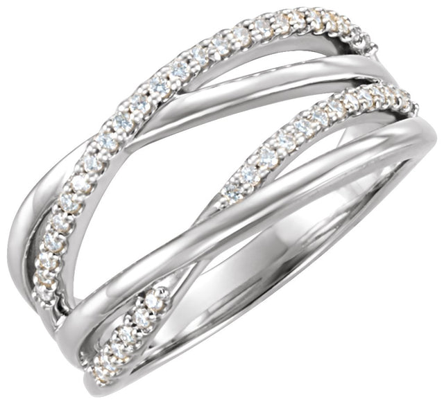 14K Gold Round Natural Diamond Criss-Cross Ring – 1.1mm Stones - White Gold