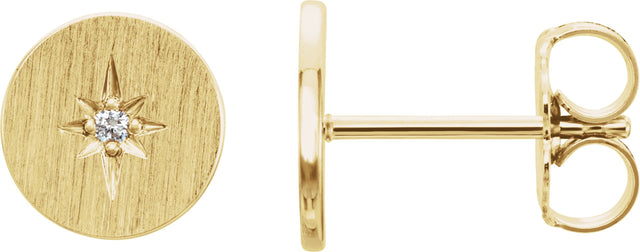 14K Gold Round Natural Diamond Accented Earrings II - Yellow Gold