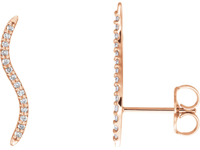 14K Gold Round Natural Diamond Accented Ear Climbers – 1.1mm Stones - Rose Gold