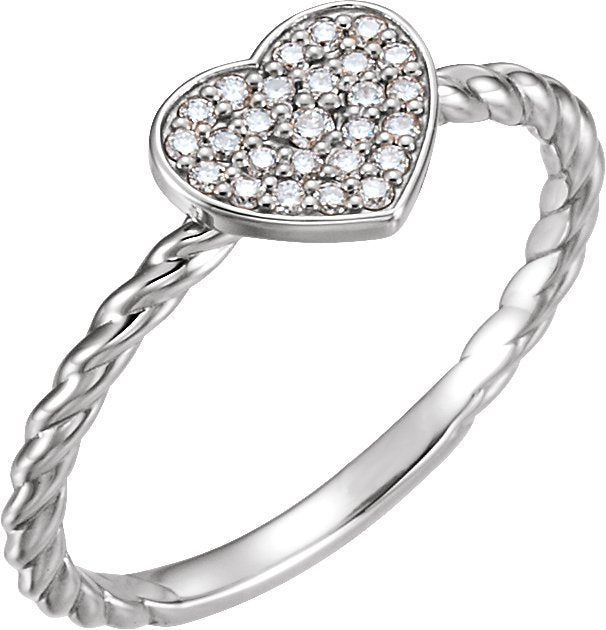 Platinum Round Natural Diamond Pavé-Style Heart Rope Ring