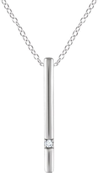 14K Gold Round Natural Diamond Accented Bar Necklace – 0.015 CTW - White Gold