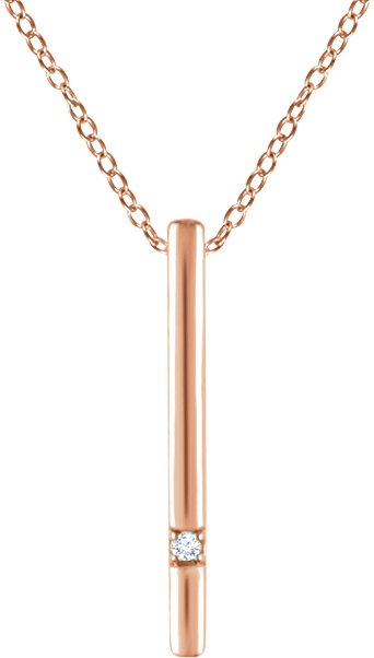 14K Gold Round Natural Diamond Accented Bar Necklace – 0.015 CTW - Rose Gold