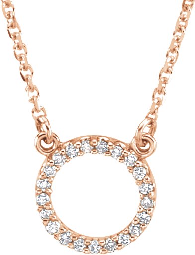 14K Gold Round Natural Diamond Circle Necklace - Rose Gold