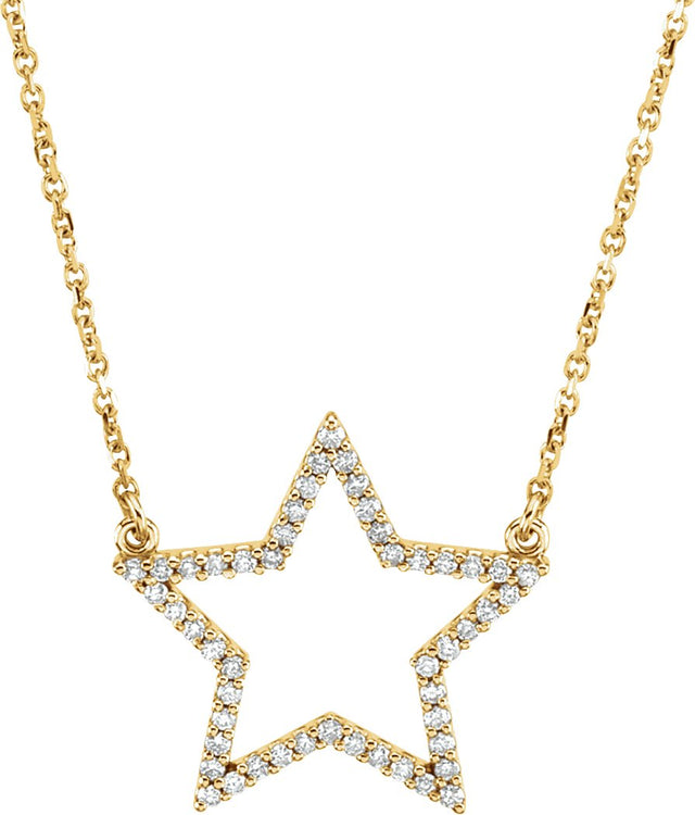 14K Gold Round Natural Diamond Accented Star Necklace - Yellow Gold