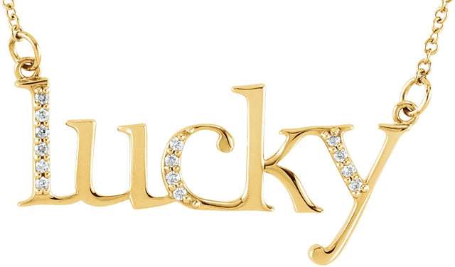 14K Gold "Lucky" Phrase Necklace - Yellow Gold