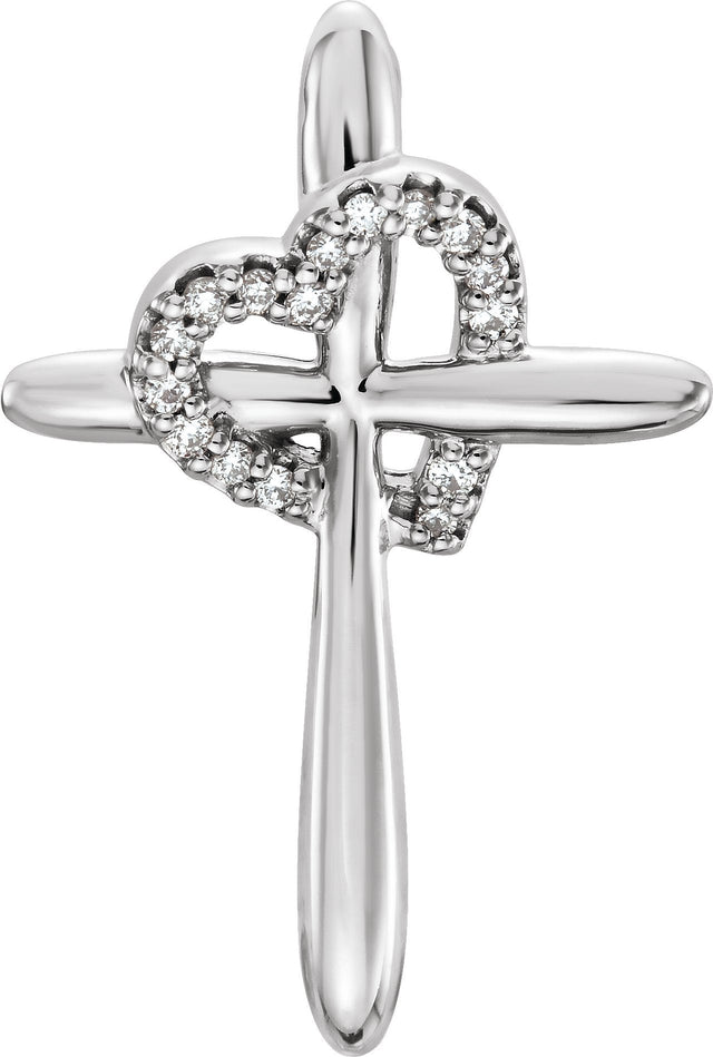 Platinum Round Natural Diamond Heart & Cross Pendant