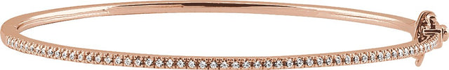 14K Gold Round Natural Diamond Pavé-Style Bangle Bracelet – 1.3mm Stones - Rose Gold