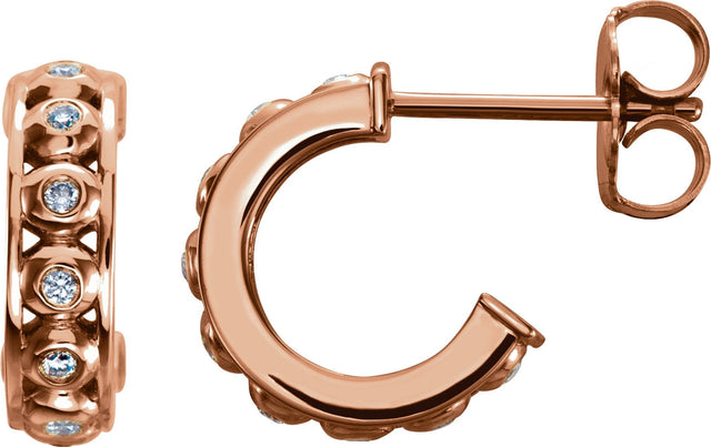 14K Gold Round Natural Diamond Bezel-Set Hoop Earrings - Rose Gold
