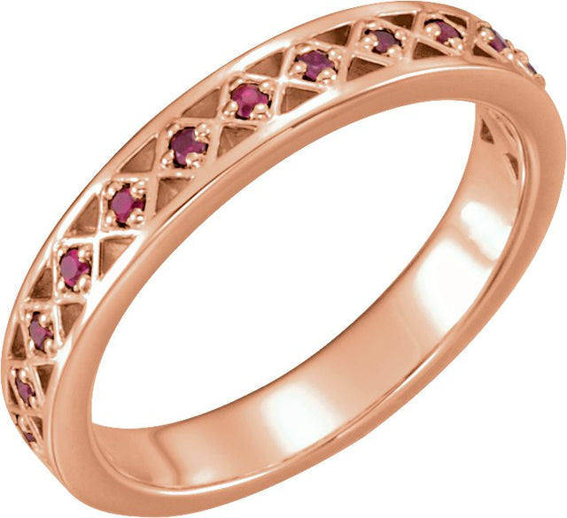 14K Gold Round Natural Ruby Stackable Ring - Rose Gold