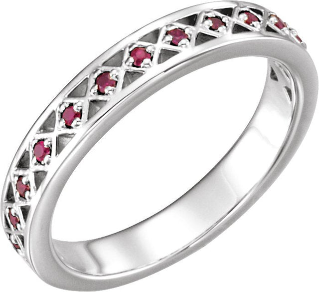 Platinum Round Natural Ruby Stackable Ring