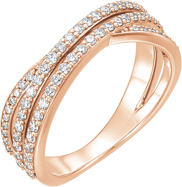 14K Gold Round Natural Diamond Criss-Cross Ring III - Rose Gold