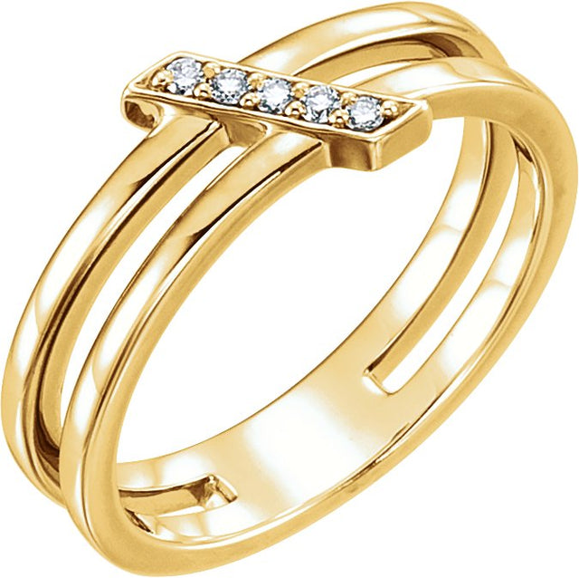 14K Gold Round Natural Diamond Bar Ring - Yellow Gold