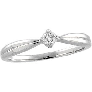 14K Gold Round Natural Diamond Reverse Tapered Grooved Solitaire Ring - White Gold
