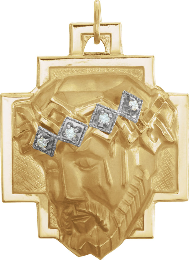 14K Gold Round Natural Diamond Face of Jesus Pendant (Ecce Homo)