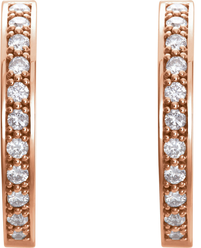 14K Gold Round Natural Diamond Inside-Outside Hoop Earrings – 1.8mm Stones - Rose Gold