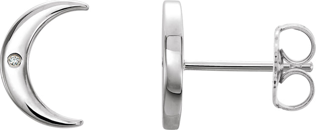 14K Gold Round Natural Diamond Crescent Earrings - White Gold