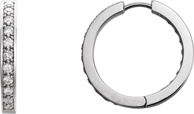 14K Gold Round Natural Diamond Inside-Outside Hoop Earrings – 1.8mm Stones - White Gold