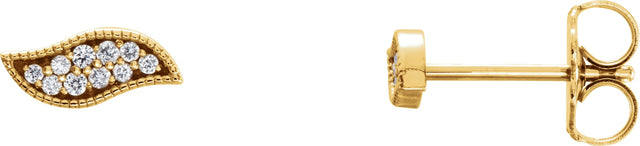 14K Gold Round Natural Diamond Geometric Earrings V - Yellow Gold
