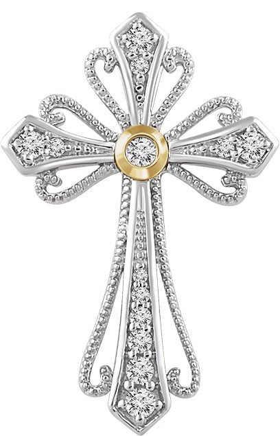 14K Gold Round Natural Diamond Beaded Cross Pendant